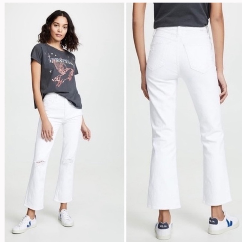 MOTHER White High-Rise Straight Crop Jeans